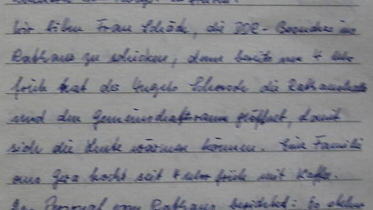 Eine Seite der Aufzeichnungen von Margot Schneider.