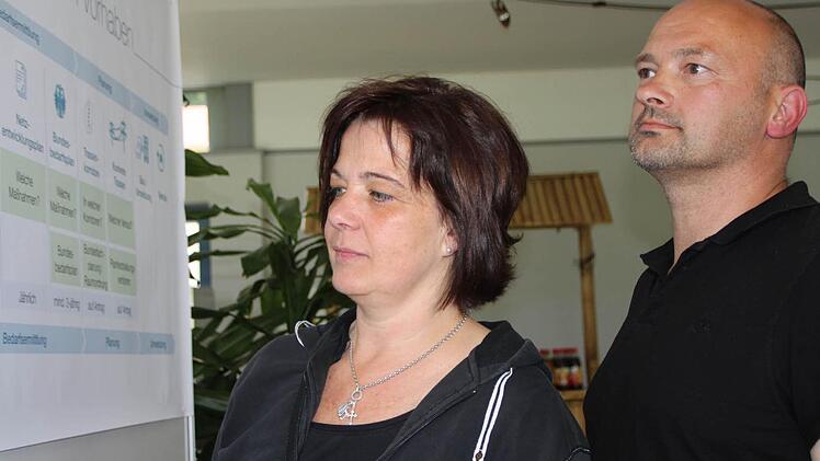 Christine und Jürgen Platzer informieren sich über "SuedLink". Als Schildecker wären sie vom Trasseverlauf massiv betroffen. Fotos: Ulrike Müller