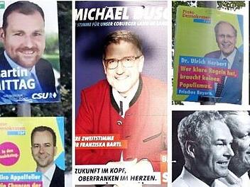 Unübersehbar: Wahlplakate grüßen in Coburg seit dem Wochenende von vielen Laternenmasten oder als großformatige Aufsteller an Verkehrskreiseln. Sechs Wochen vor dem Wahltag ist das Aufhängen von Plakaten gestatten.Fotos: Jochen Berger