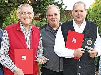 Der SPD-Ortsverein zeichnete Urgesteine der Partei mit Ehrenurkunden aus (von links): Kreisvorsitzender Carsten Höllein, Friedhelm Gertz, Martin Rebhan, Jochen Witter und MdL a. D. Susann Biedefeld. Foto: Desombre