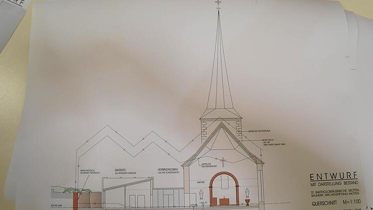 Die geplante Ansicht der Kirche in Motten von der Schule aus.  Foto: Stephanie Elm