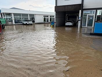 &Uuml;berschwemmung nach Unwetter am 22. Juni 2026 &uuml;ber Ebern