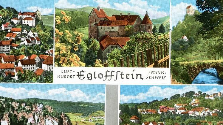 Mit farbigen Postkarten und Prospekten - hier eine Ansicht aus Egloffstein Mitte der 60er Jahre - warben die Gemeinden mittlerweile um Urlaubsgäste. Repro: Reinhard Löwisch
