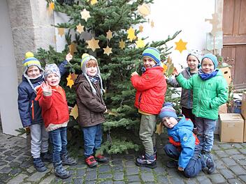 Mit Begeisterung haben die Brünner Kindergartenkinder einen Christbaum im Schlosshof geschmückt.Heike Beudert