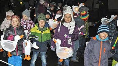 Dick eingemummt trugen die Kinder ihre Laternen durchs Dorf.  Fotos: alc