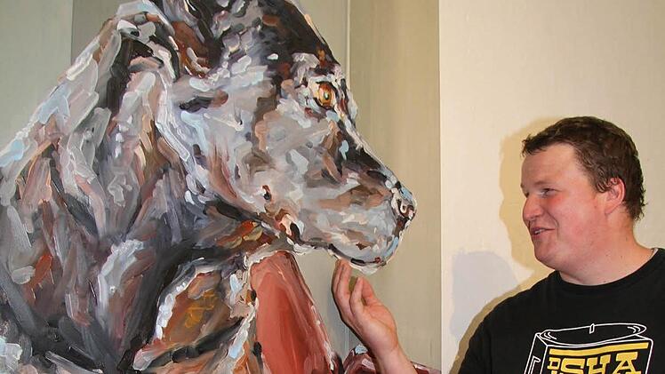 Martin Poenicke k hat mit Ölfarben seinen Hund "FröSi" (Abkürzung für Fröhlichsein und Singen!) auf Leinwand gebannt.