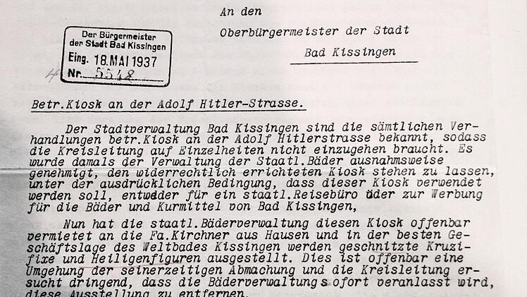 Brief der NSDAP-Kreisleitung aus Mai 1937 mit dem Verbot der Kirchner-Verkaufsausstellung an der Adolf-Hitler-Straße (Kurhausstraße). Repro: Sigismund von Dobschütz