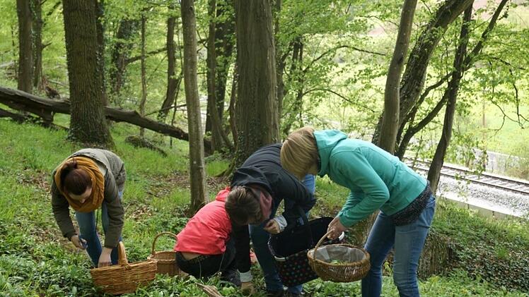 Um alle Zutaten für die Spinat-Bärlauch-Nockerln zusammenzubekommen, geht es für die Nachwuchs-Kräuter-Köche mit Karin Weitzel raus in den Wald zum Sammeln. Fotos: Karin Weitzel, Kathrin Uschold