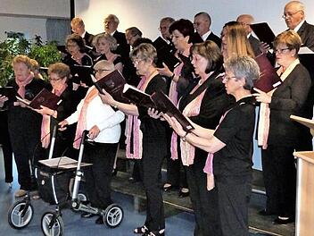 Der Jubiläumschor spannte mit seiner Chorleiterin Renate Palder einen bunten Bogen über 40 Jahre Chortätigkeit in der Sprache der Musik. Fotos: Werner Reißaus