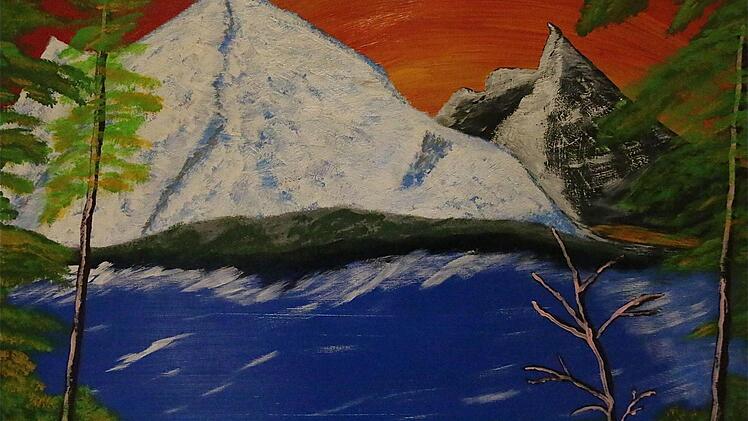 Ignaz Simons Acryl-Bildmotive sind oftmals gewaltige Berge und Seen.