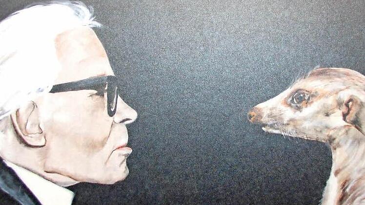 Karl Lagerfeld - portraitiert von der 17-jährigen Kira Engel aus Coburg. Ihre Ausstellung ist zur Zeit im Friseur-Studio "Haar la carte" in der Sandstraße in Coburg zu sehen. Fotos: Christiane Lehmann