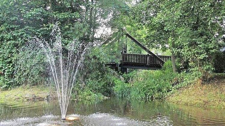 Das im Volksmund als "Golden-Gate-Bridge" bezeichnete Br&uuml;cklein gab dem Br&uuml;ckenfest seinen Namen. Wegen der Trockenheit kann dieses Jahr aber kein Springbrunnen im Bach installiert werden. Foto: pr