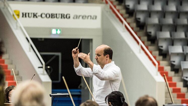 Impressionen von der Generalprobe für die Handball-Sinfonie in der HUK-Arena mit dem Philharmonischen Orchester Landestheater CoburgFoto: Jochen Berger