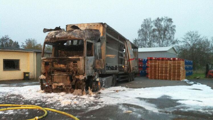 Am Tag danach: Der Lkw, den der Angeklagte angezündet haben soll, brannte völlig aus - der Sachschaden lag bei über 100.000 Euro. Foto: Feuerwehr Neustadt