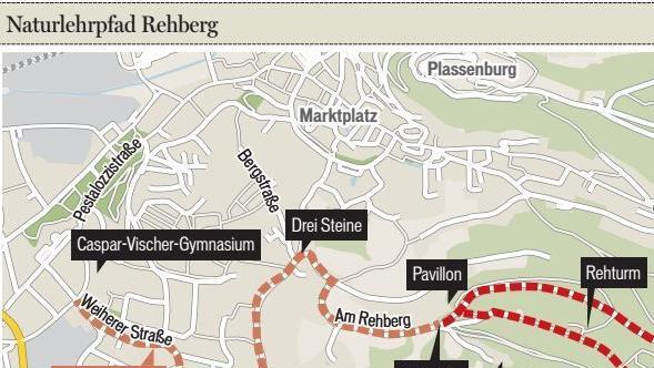 Vier Kilometer lang ist der Naturlehrpfad (rechts, rot markiert). Grafik: Carolin Höfler