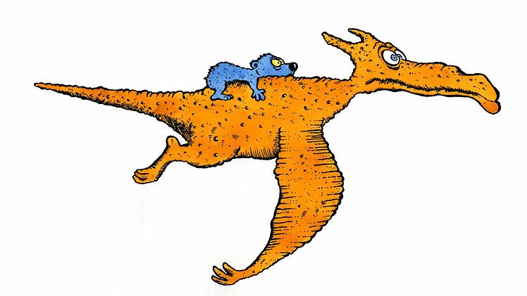 Blaubär auf dem Drachen (unveröffentlicht) zu "Die 13 1/2 Leben des Käpt´n Blaubär", Leihgabe Walter Moers© Walter Moers, Piper Verlag, München und Albrecht Knaus Verlag München in der Verlagsgruppe Randomhouse GmbH