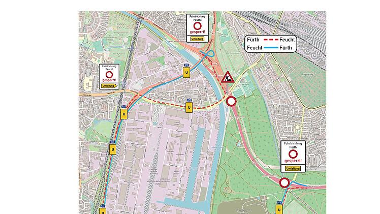 N&uuml;rnberg: Wichtige Knotenpunkte wegen Hafenbr&uuml;ckenbau gesperrt - Infos und Umleitung