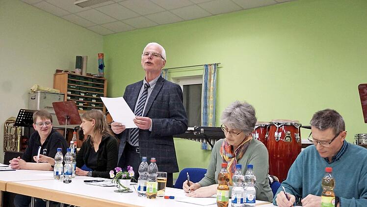 Dirigent Wolfram Heinlein bei seinem Jahresbericht.  Fotos: Richard Sänger