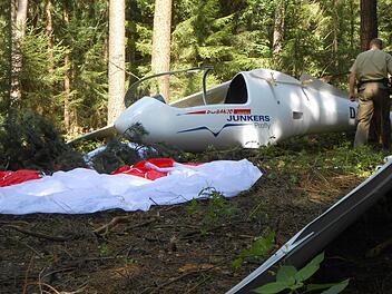In einem Waldstück bei Neufang ging das Unglücksflugzeug zu Boden. Foto: Katrin Geyer