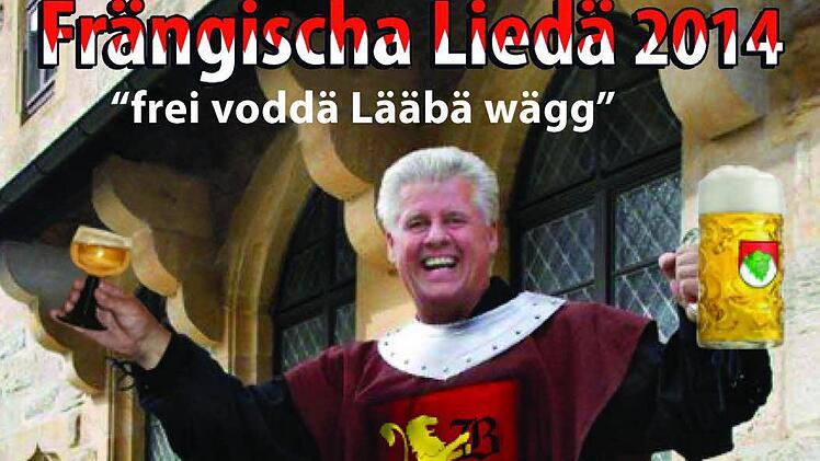 Bernd Hartmann mit fränkischem Bier und Wein auf dem Cover seiner Frangn-CD