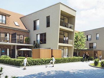 Ehemalige Stallungen werden zu dreigeschossigen Wohnhäusern umfunktioniert. Bei den Stadthäusern sollen Durchgänge zur Zollnerstraße und vorspringende Gebäude-Kuben für Abwechslung und Privatheit sorgen.   Visualsierung: P&P