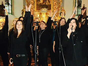 Mit Gospels, Spirituals und Popsongs begeisterte der Chor "Main-Line Gospel" aus Schwarzach unter Leitung von Heinz Bittermann bei einem Konzert in der Pfaffendorfer St. Georgskirche. Foto: Bernd Kleinert