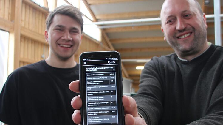 Peter (l.) und Ralf Sieber haben ihren Stall per App im Griff. Foto: Veronika Schadeck