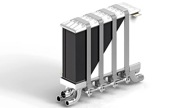 Zu Stacks geschichtete metallische Bipolarplatten bilden den Kern eines Brennstoffzellensystems.