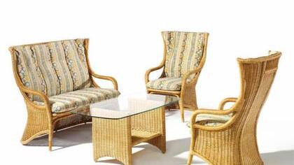 Wintergartengarnitur "Clarissa": Hier vereinen sich fränkische Korbflechtkunst und exklusive Polsterung zu einem Korbmöbel für höchste Ansprüche - das ist wie Urlaub zu Hause. Foto: PR