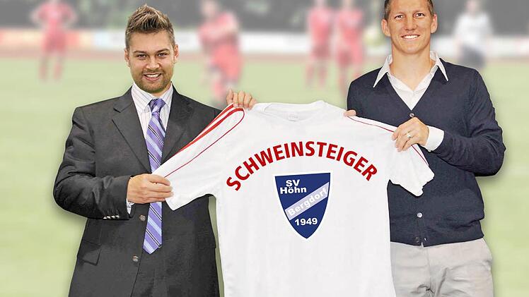 Das wär's natürlich: Bastian Schweinsteiger im Trikot des SV Bergdorf-Höhn. Für Spielertrainer Dominik Walter (links) ein Traum. Foto: DFL Deutsche Fußball Liga GmbH / Collage: Dagmar Klumb