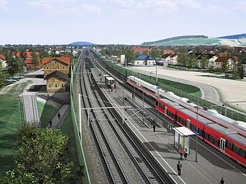 So wie hier in Breitengüßbach sollen meterhohe Lärmschutzwände viele Ortschaften teilen. Computersimulation: Deutsche Bahn