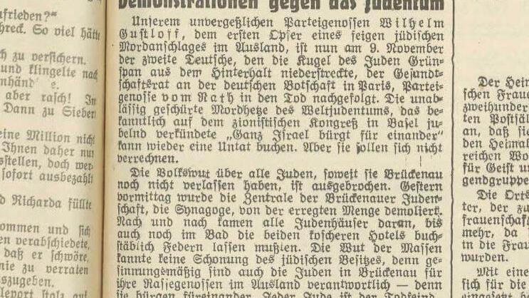 Erschütterndes Zeugnis einer gleichgeschalteten Presse: Der Brückenauer Anzeiger in seiner Ausgabe vom 11. November 1938. Foto: Zeitungsarchiv