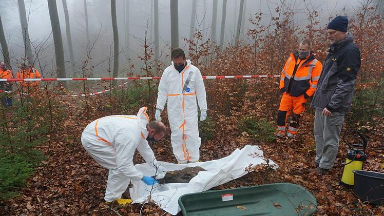 Die Bergung eines verendeten Wildschweins wurde praxisnah geprobt. Foto: Marion Eckert