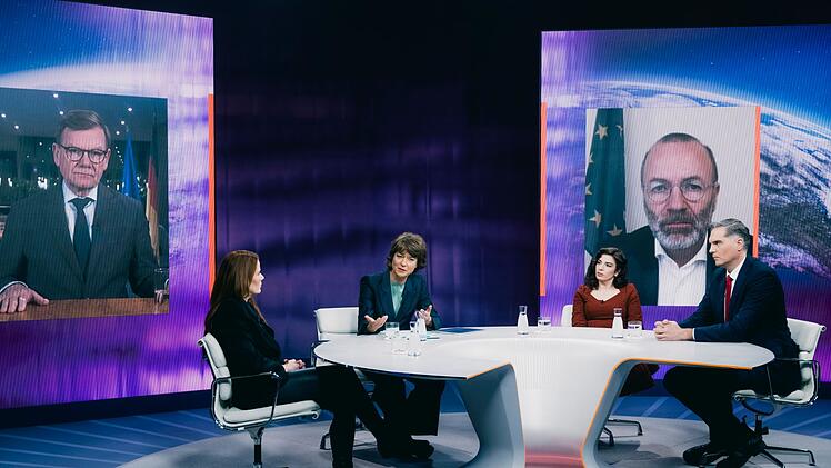 Beim ZDF-Talk "Maybrit Illner" wurden am Donnerstagabend Au&szlig;enminister Johann Wadephul (links) und Manfred Weber zugeschaltet.