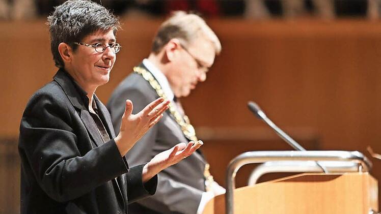 Evelyn Ueding war beim Neujahrsempfang der Stadt Bamberg als Gebärdendolmetscherin zu sehen.  Foto: Barbara Herbst