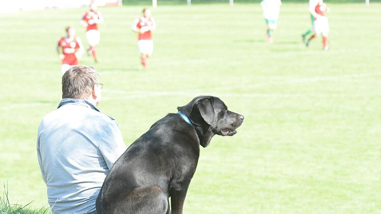 Herrchen und Hund beim Spiel des FC Untererthal gegen den FC Bad Brückenau. Foto: ssp