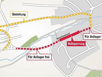 Die Umleitungsstrecke für die Vollsperrung in Seidmannsdorf führt über die Seidmannsdorfer Straße und die Albrecht-Dürer-Straße.  Grafik: Carolin Höfler