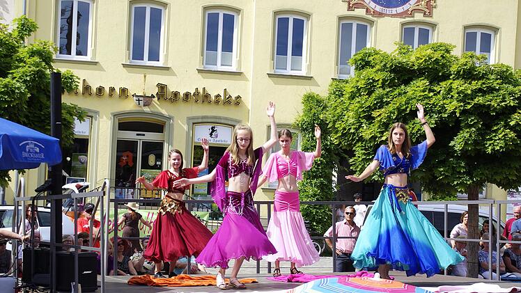 Die Tanzgruppe unter Leitung von Christiane Schramm bei einem Auftritt auf dem Hammelburger Marktplatz im Sommer.  Winfried Ehling/Archiv