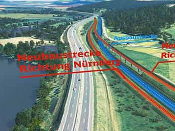 Im Maintal wird 2016 nicht nur die Bahnlinie gesperrt. Auch die A 73 und die Straße zwischen Zapfendorf und Unteroberndorf (rechts) sind betroffen. Illustration: Deutsche Bahn