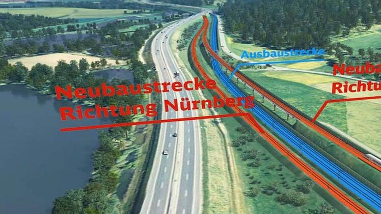 Im Maintal wird 2016 nicht nur die Bahnlinie gesperrt. Auch die A 73 und die Straße zwischen Zapfendorf und Unteroberndorf (rechts) sind betroffen. Illustration: Deutsche Bahn