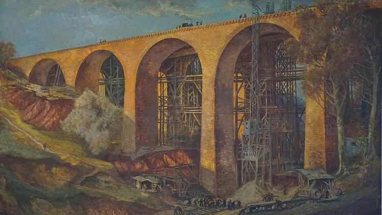 Die Saalebrücke bei Rudolphstein: Das monumentale Gemälde hing bis 1945 in den Tagungsräumen der "Organisation Todt" auf der Plassenburg. Der Architekt des Viadukts, Paul Bonatz, war mehrfach auf der "Reichsburg der deutschen Technik" zu Gast.Wolfgang Schoberth