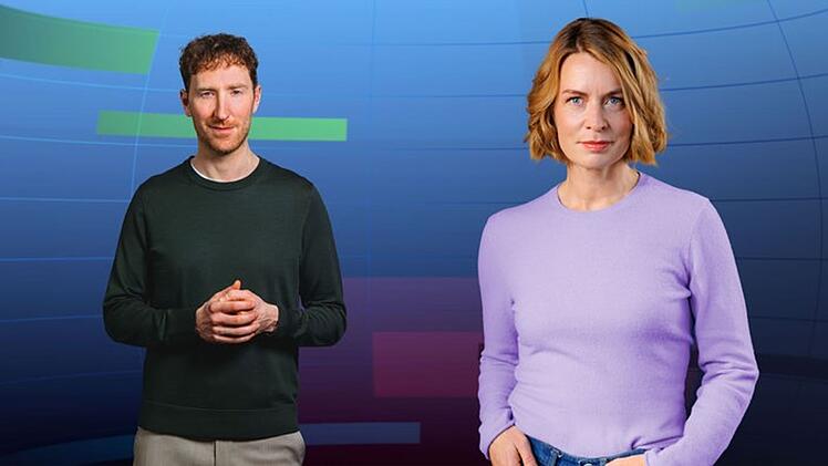 Louis Klamroth und Jessy Wellmer befragen Markus S&ouml;der zu aktuellen Fragen der Politik im Stil einer Wahlarena.