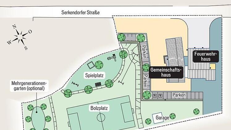 Das geplante Gemeinschaftshaus in Uetzing mit Außenanlagen Grafik: Dagmar Klumb / Vorlage: Stadt Bad Staffelstein