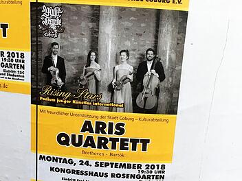 Ein Gastspiel mit dem Aris-Quartett eröffnet am Montag die neue Konzertsaison bei der Gesellschaft der Musikfreunde Coburg.Foto: Jochen Berger.