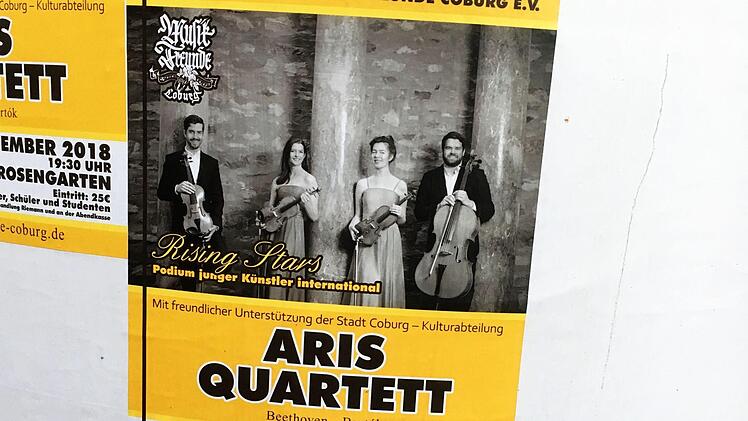 Ein Gastspiel mit dem Aris-Quartett eröffnet am Montag die neue Konzertsaison bei der Gesellschaft der Musikfreunde Coburg.Foto: Jochen Berger.