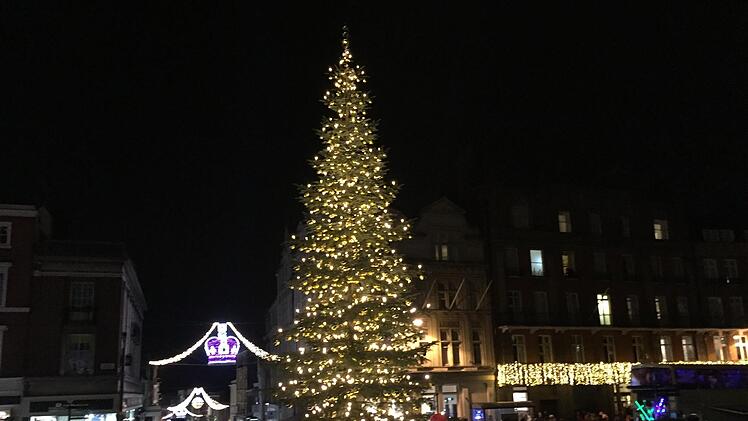 So leuchtete im Dezember 2016 der "Coburger Weihnachtsbaum für die Queen" vor Schloss Windsor.