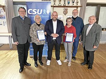 Die Geehrten (v. l.): Bernd Liebhardt, Rosemarie Lebok, Dr.Jonas Geissler, Ursula Schmidt, Winfried Lebok, Heinz Hausmann.