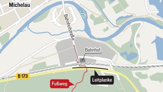 Der Fußweg zwischen Michelau und Krappenroth wird von einer Leitplanke versperrt.