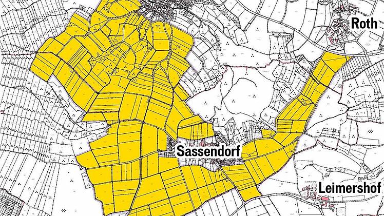Karte mit dem Flurbereinigungsgebiet - die Sanierung der Wirtschaftswege kostet viel Geld.