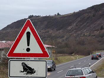 Der Bund Naturschutz stellt im Landkreis Bad Kissingen wieder Krötenschutzzäune auf.  Die Verkehrsschilder "Achtung Kröten" und Geschwindigkeitsbegrenzungen sollten unbedingt ernst genommen werden. Foto: Elisabeth Assmann